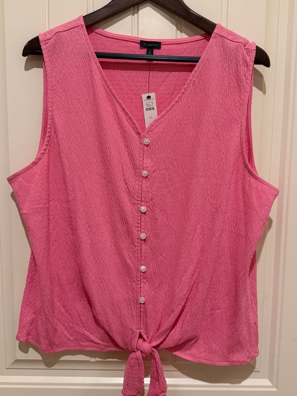 Talbots NWT Pink Sleeveless Button-Front Tie-Hem Top Summer Perfect Lightweight